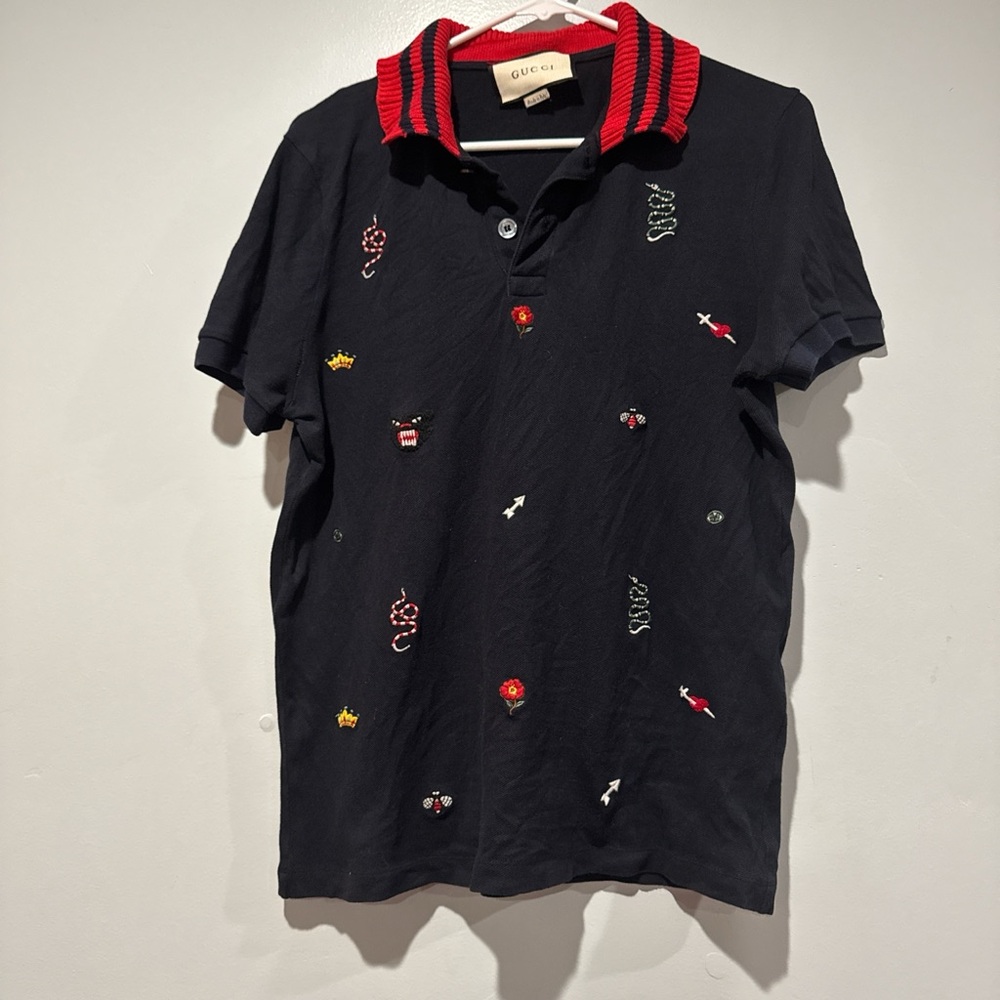 Original Gucci Black Shirt with Red Striped Collar